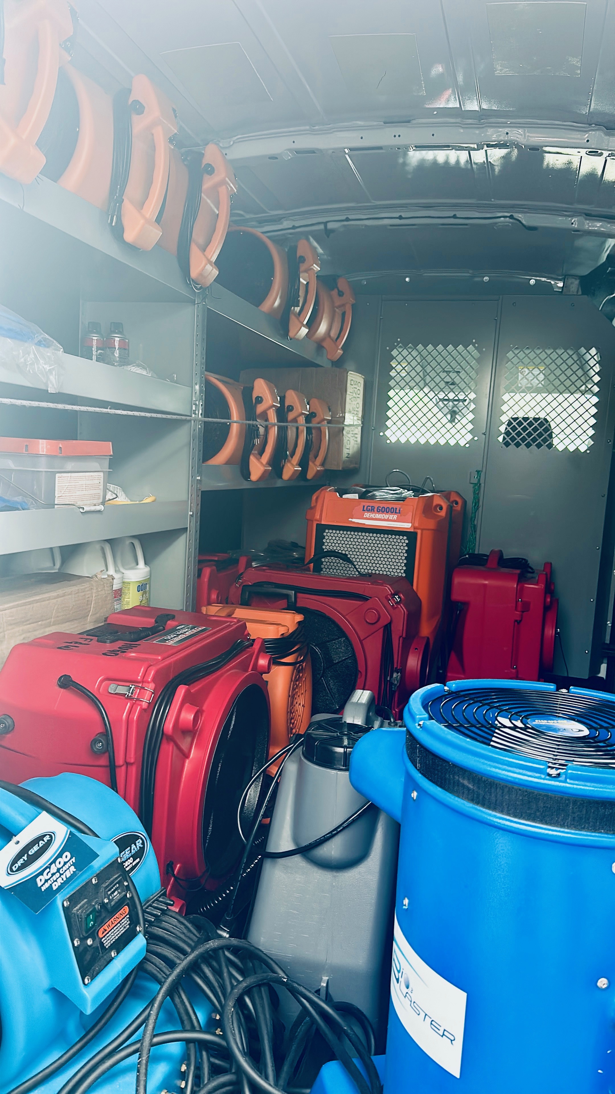 Restoration equipment packed inside a work vehicle