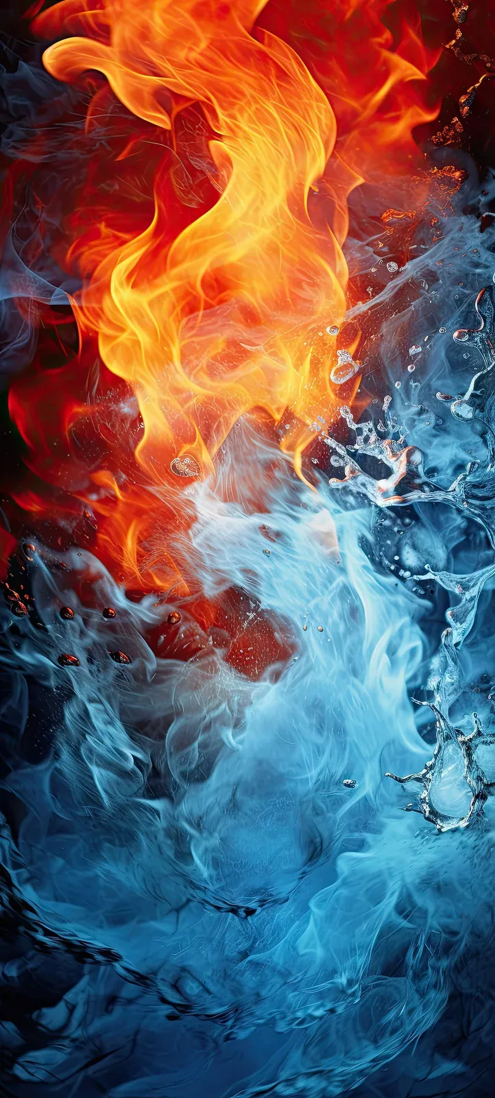 Abstract illustration of orange flames and blue water