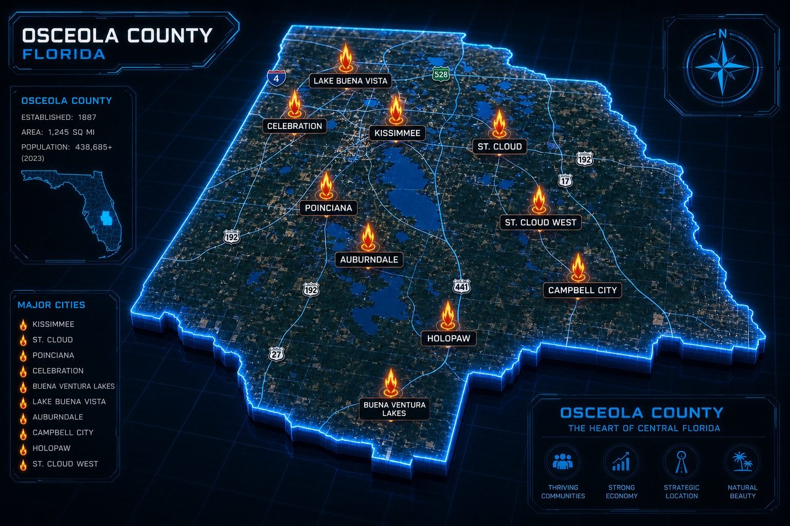 Illustrated map of Osceola County, Florida