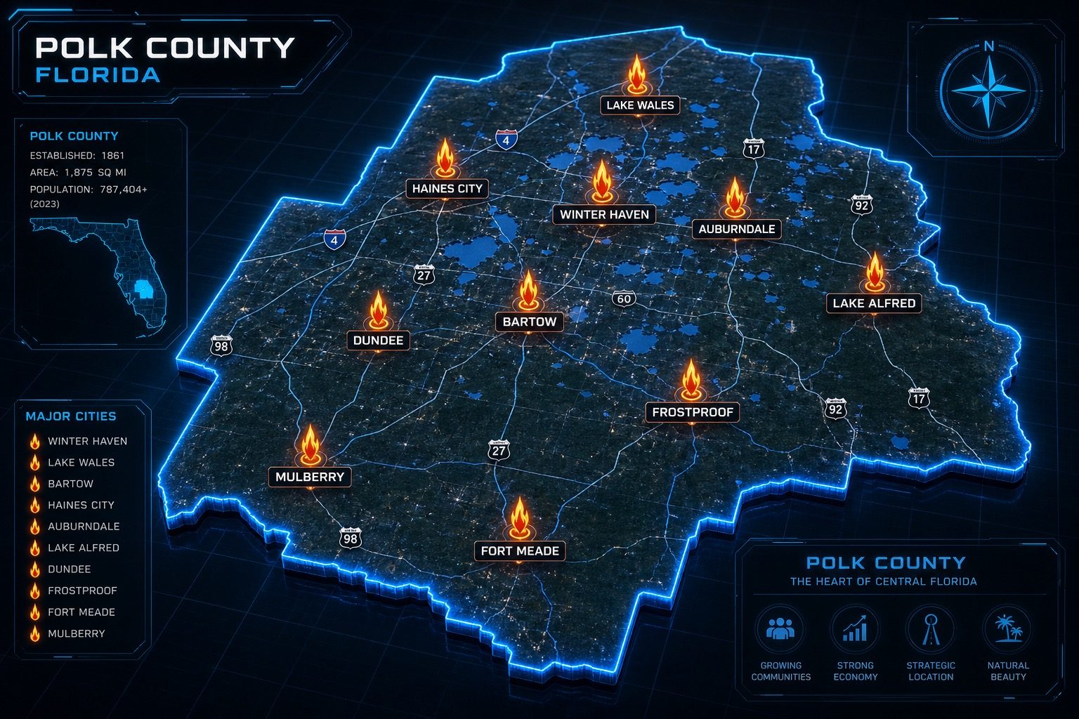 Illustrated map of Polk County, Florida
