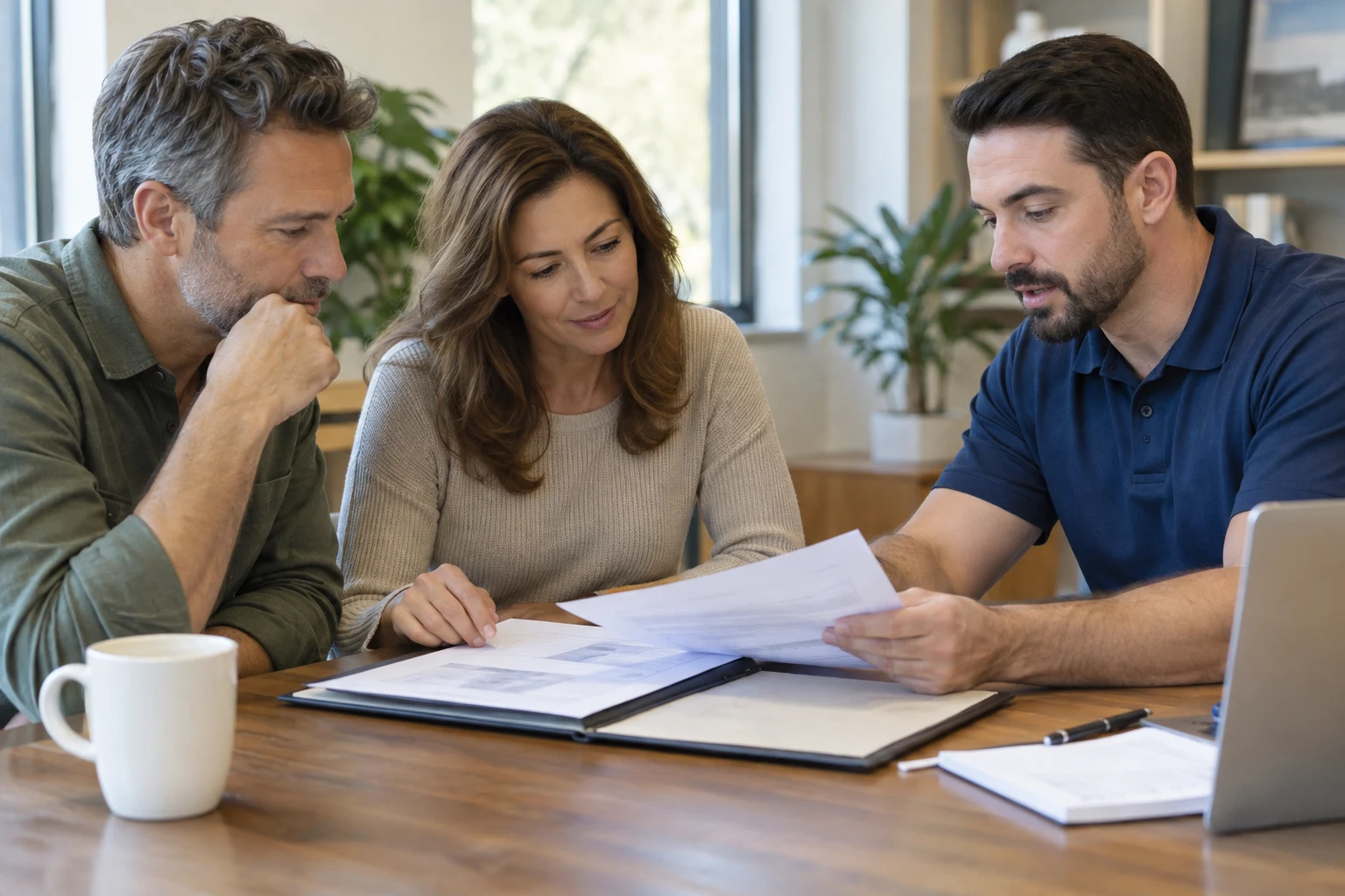 Illustration of three people reviewing property paperwork