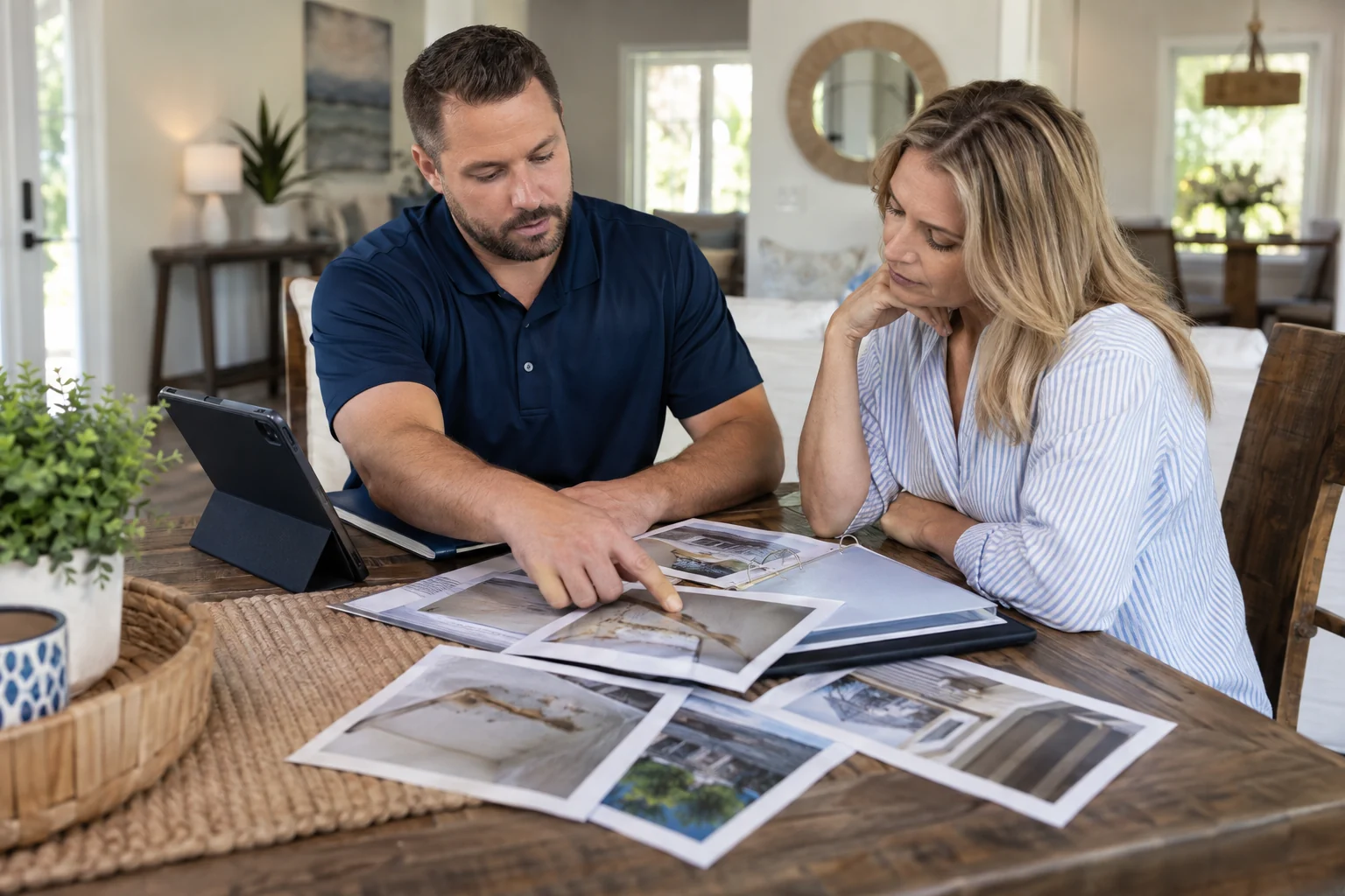 Illustration of two people reviewing property damage photographs